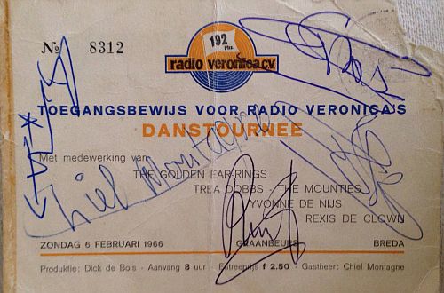 Entrance ticket#8312 for Veronica 192 Danstournee show with The Golden Earrings February 06 1966 Breda Graanbeurs